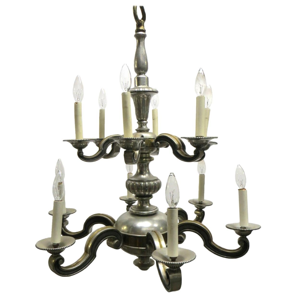 English Silvered Bronze Georgian 2Tier Chandelier  12 Arms