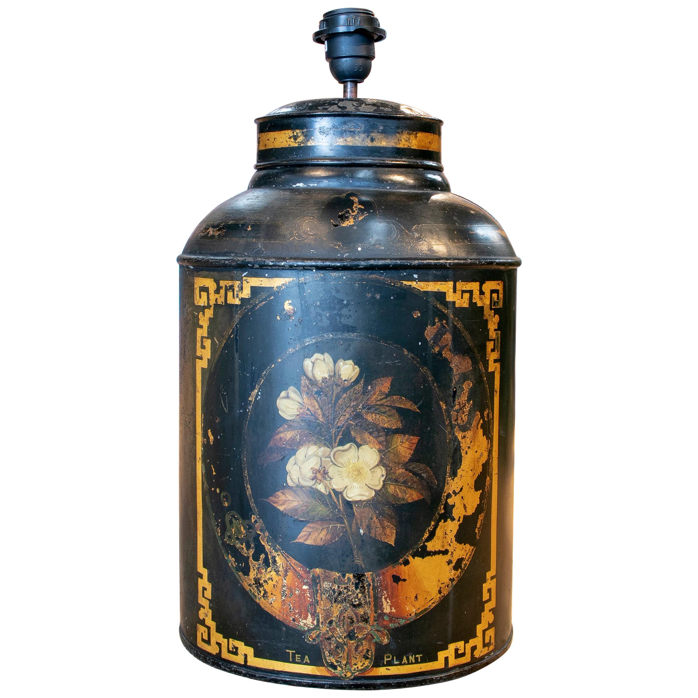 1920s English Tea Can Table Lamp