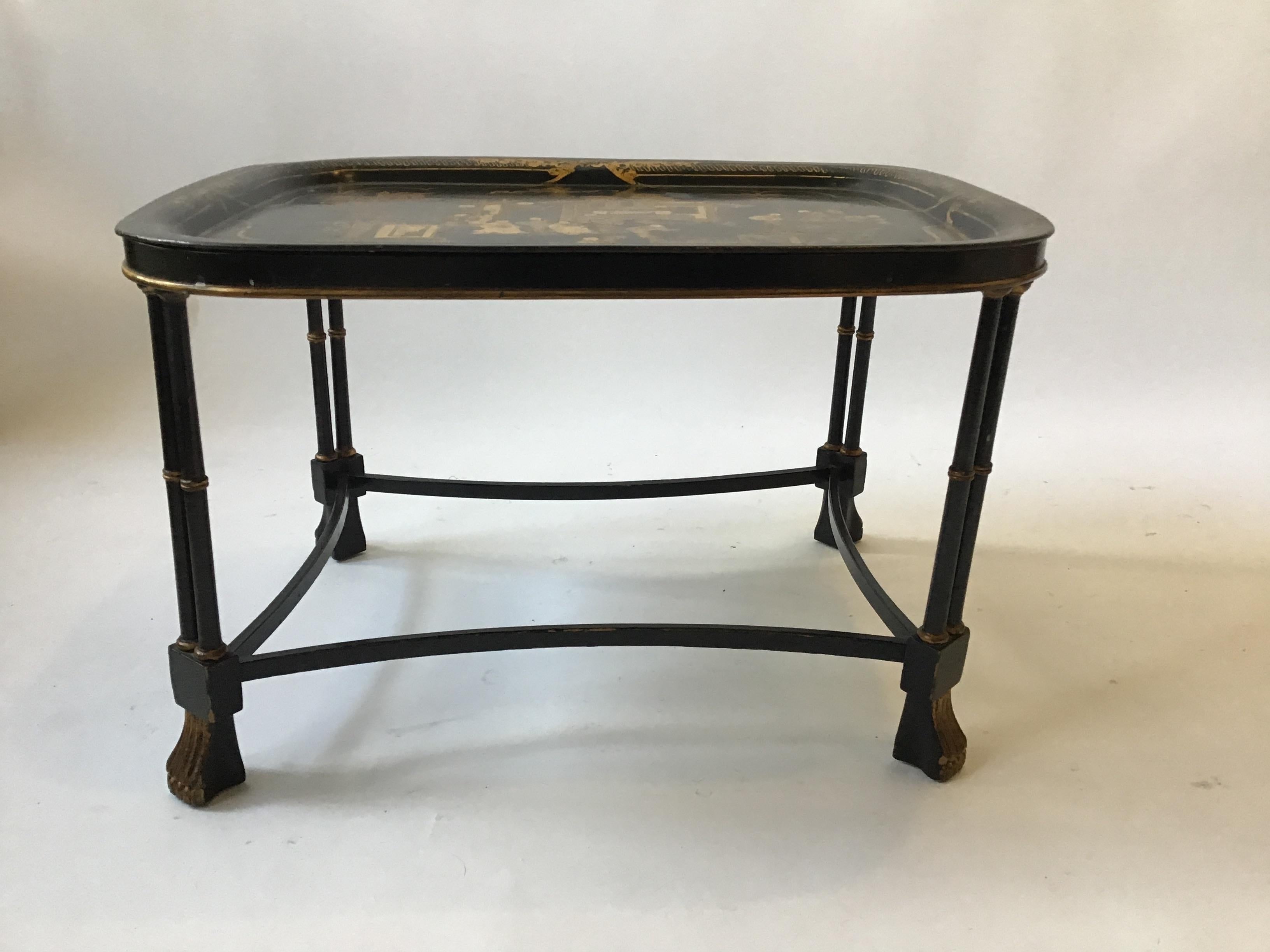 1920s English Tray Table With Asian Motif In Good Condition For Sale In Tarrytown, NY