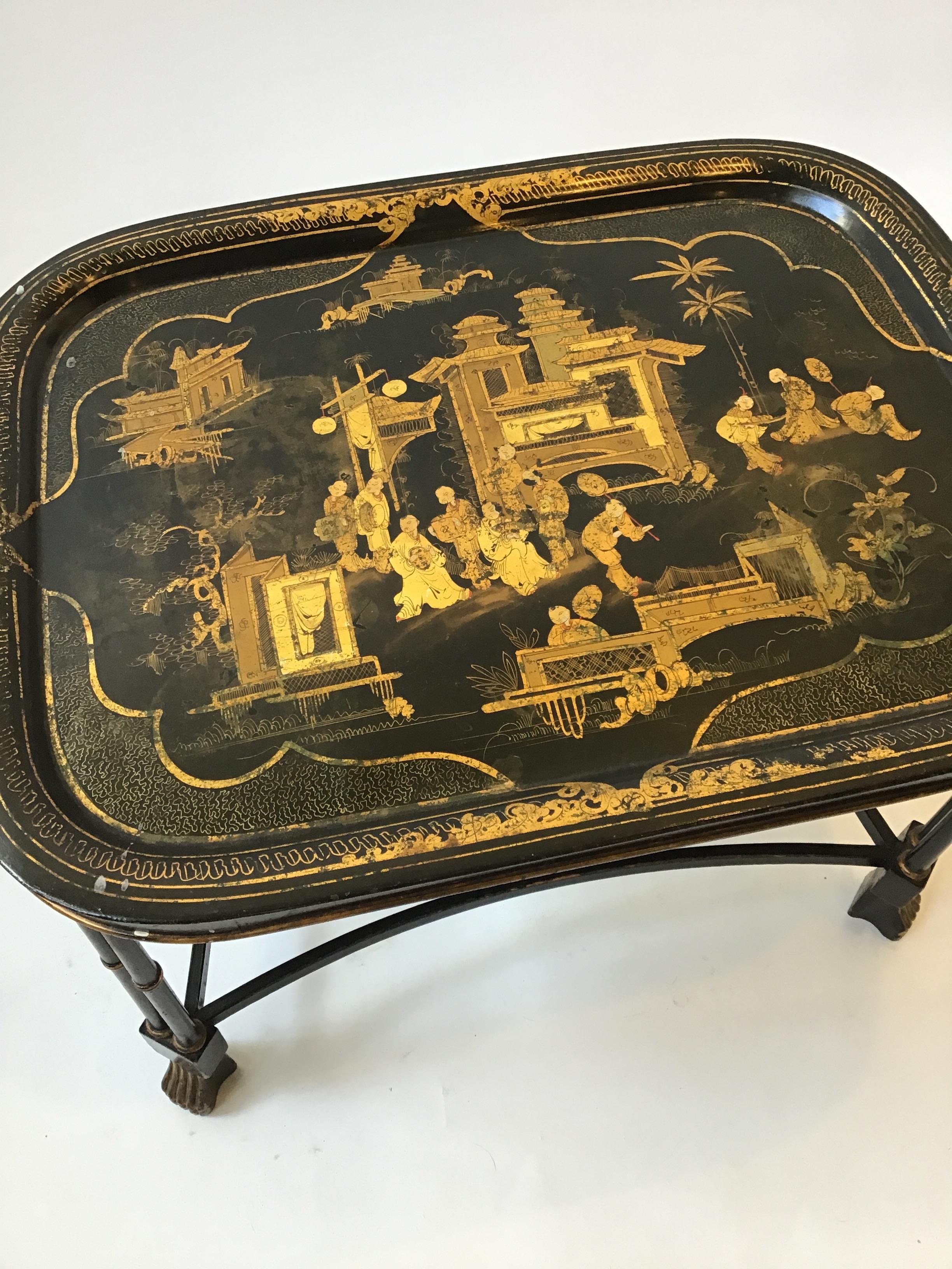 Early 20th Century 1920s English Tray Table With Asian Motif For Sale