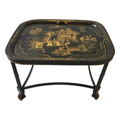 Antique 1920s English Tray Table With Asian Motif