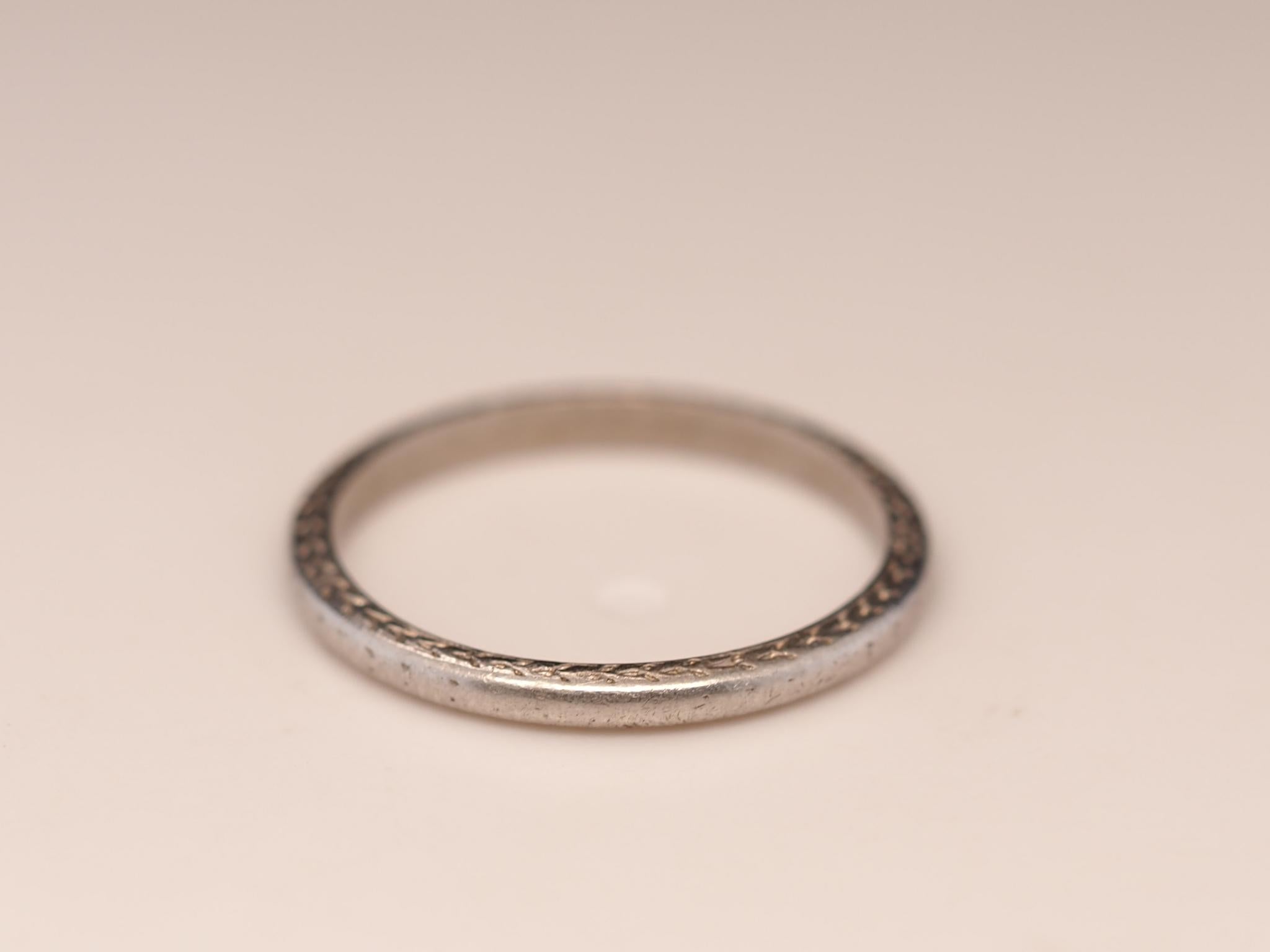 Women's or Men's 1920s Engraved Platinum Wedding Band For Sale