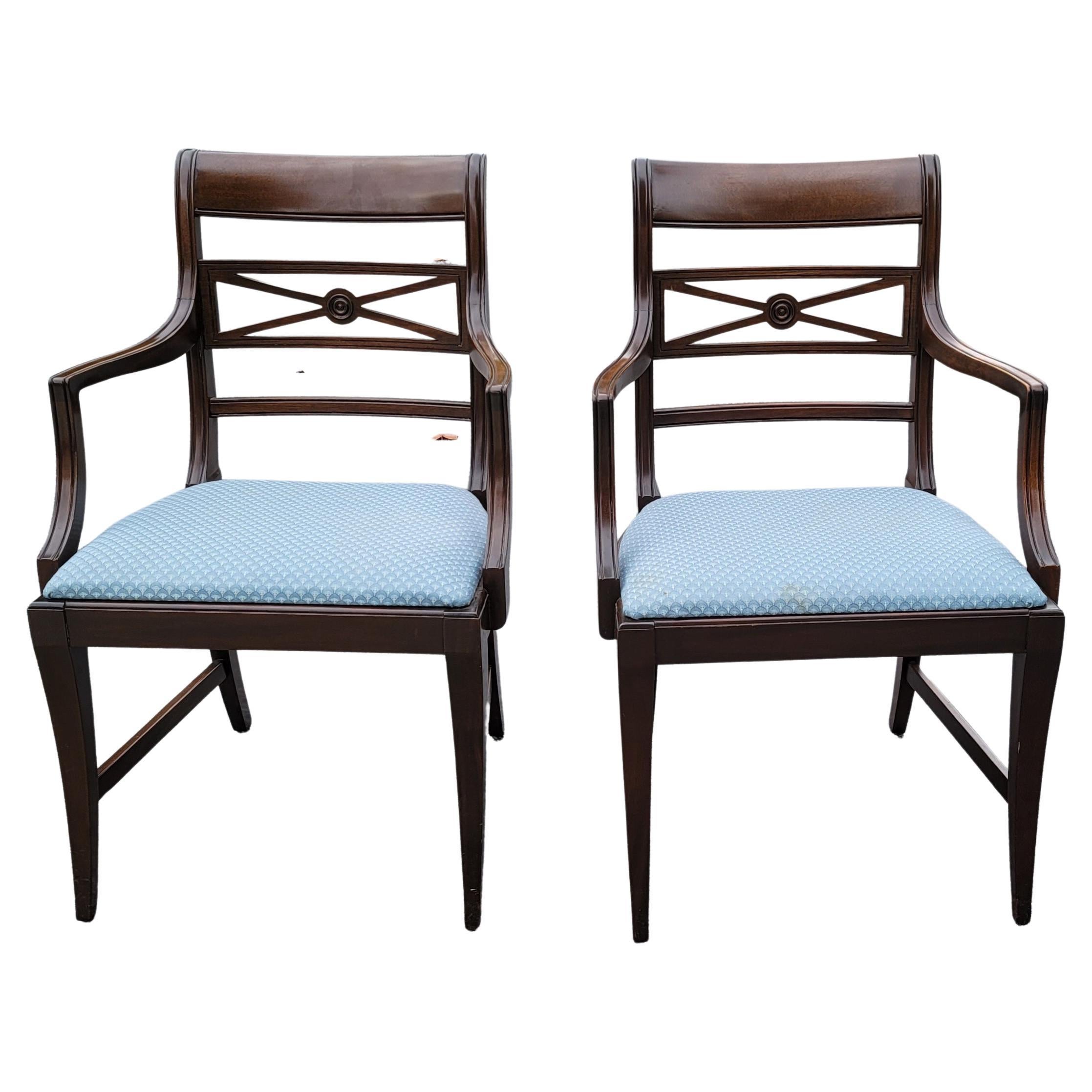 Regency 1920s Estey Manufacturing Magogany Upholstered Arm Chairs For Sale