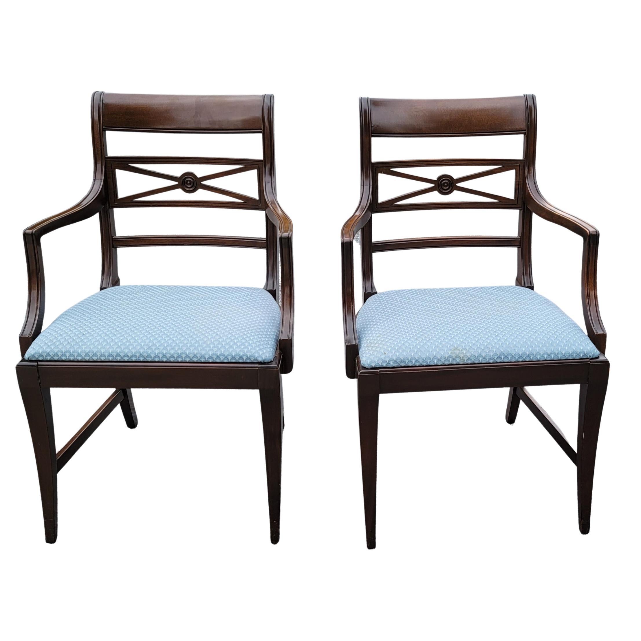 Upholstery 1920s Estey Manufacturing Magogany Upholstered Arm Chairs For Sale