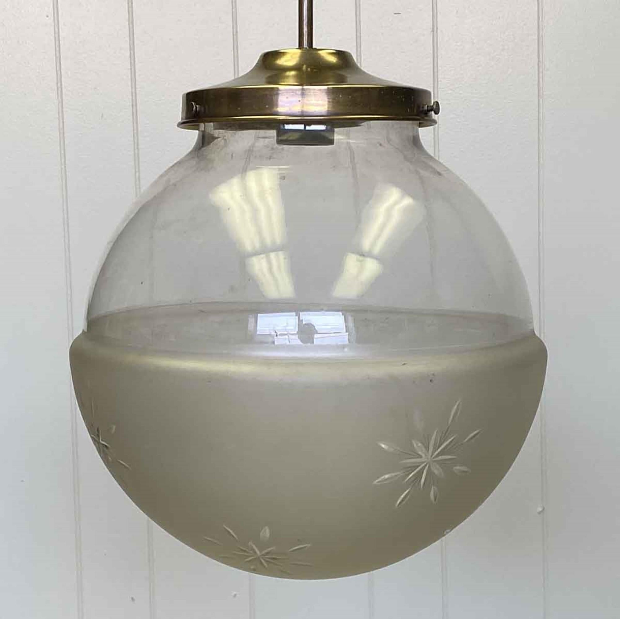 American 1920s Etched Glass Globe Light with Brass Pole Fitter For Sale