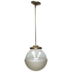 1920s Etched Glass Globe Light with Brass Pole Fitter
