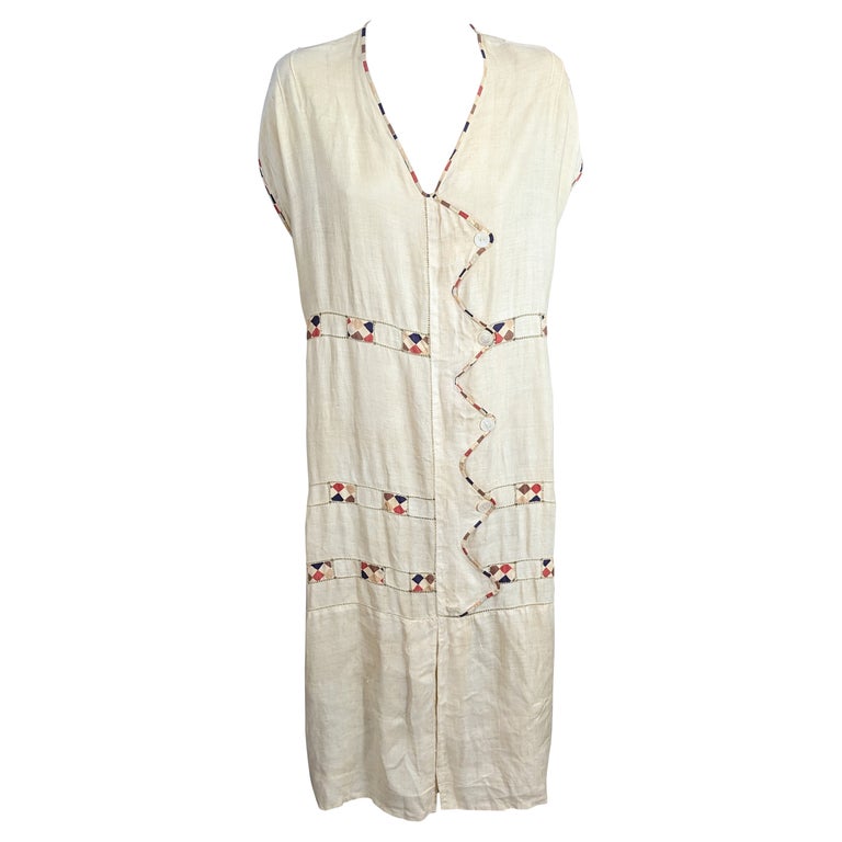 1920's European Linen Art Deco Day Dress For Sale at 1stDibs