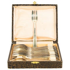 1920s European Silver-Plated Forks in Box, Set of Twelve