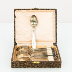 1920s European Silver-Plated Teaspoons in Box, Set of Twelve