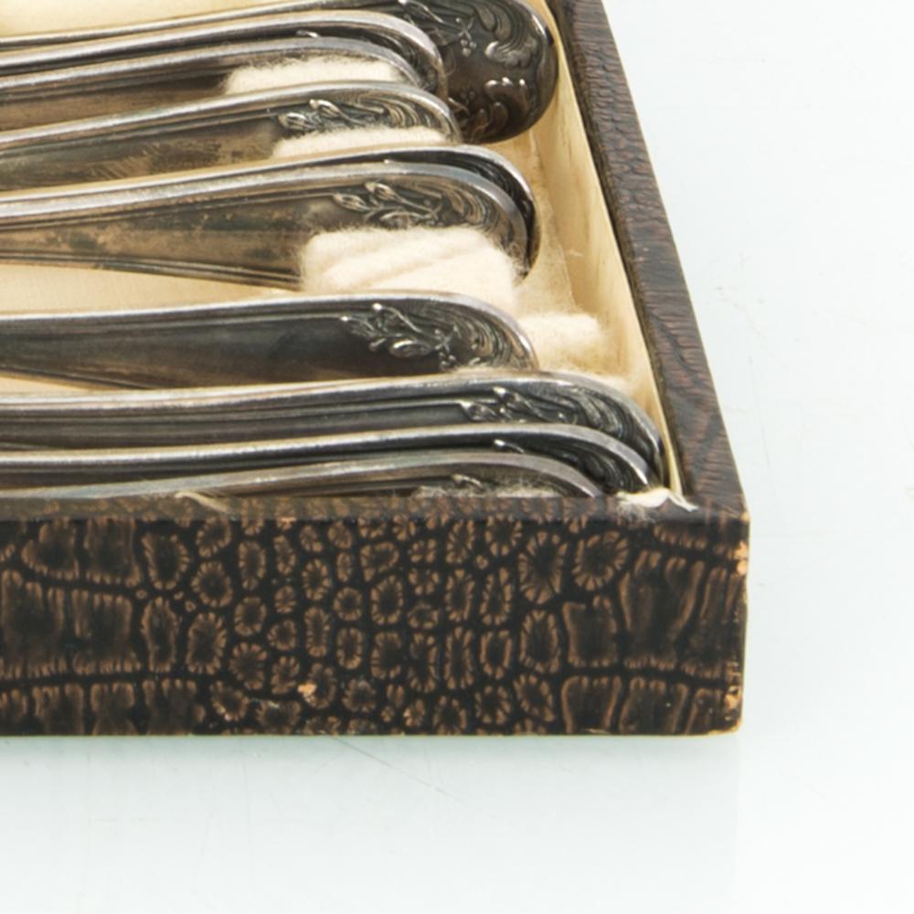 Art Deco 1920s European Silver-Plated Teaspoons in Box, Set of Twelve