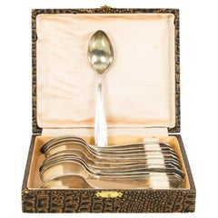 1920s European Silver-Plated Teaspoons in Box, Set of Twelve