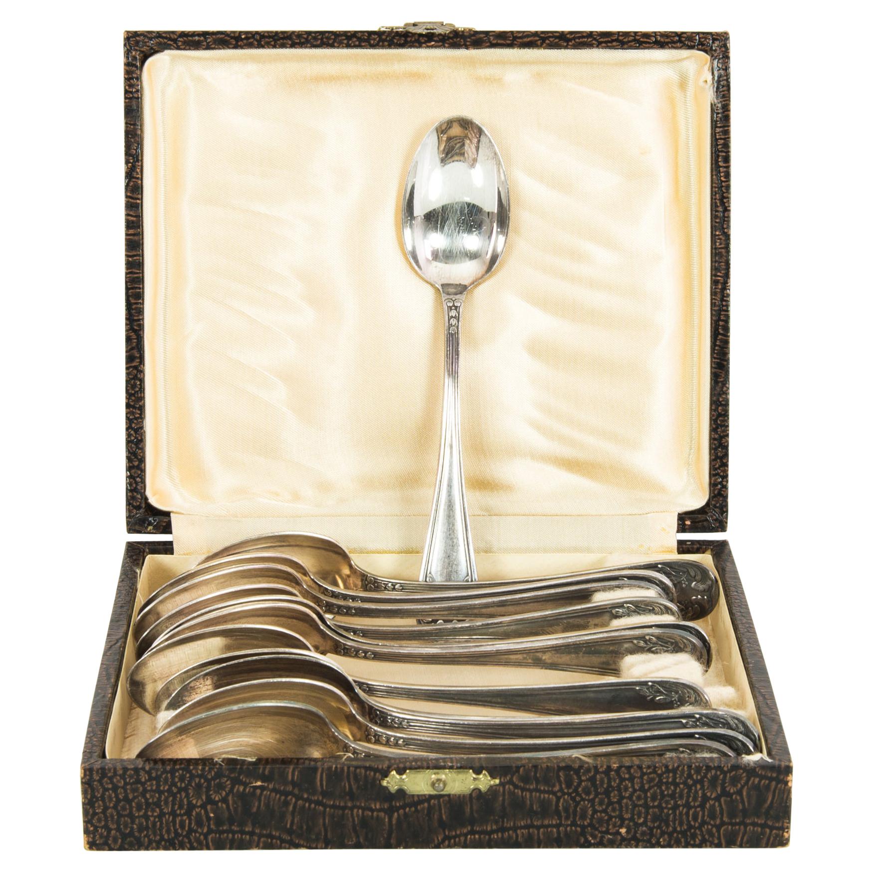 1920s European Silver-Plated Teaspoons in Box, Set of Twelve