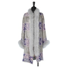 1920's evening coat in printed silk and silver lurex damask with feather edge 