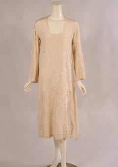 1920's Evening Dress Made from Japanese Hand Embroidered Floral Silk Fabric