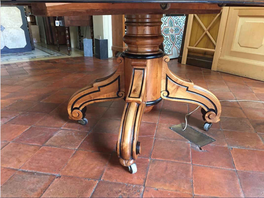 1920s Extending Walnut Italian Dining Table with Hand-Carved Base on Wheels 2