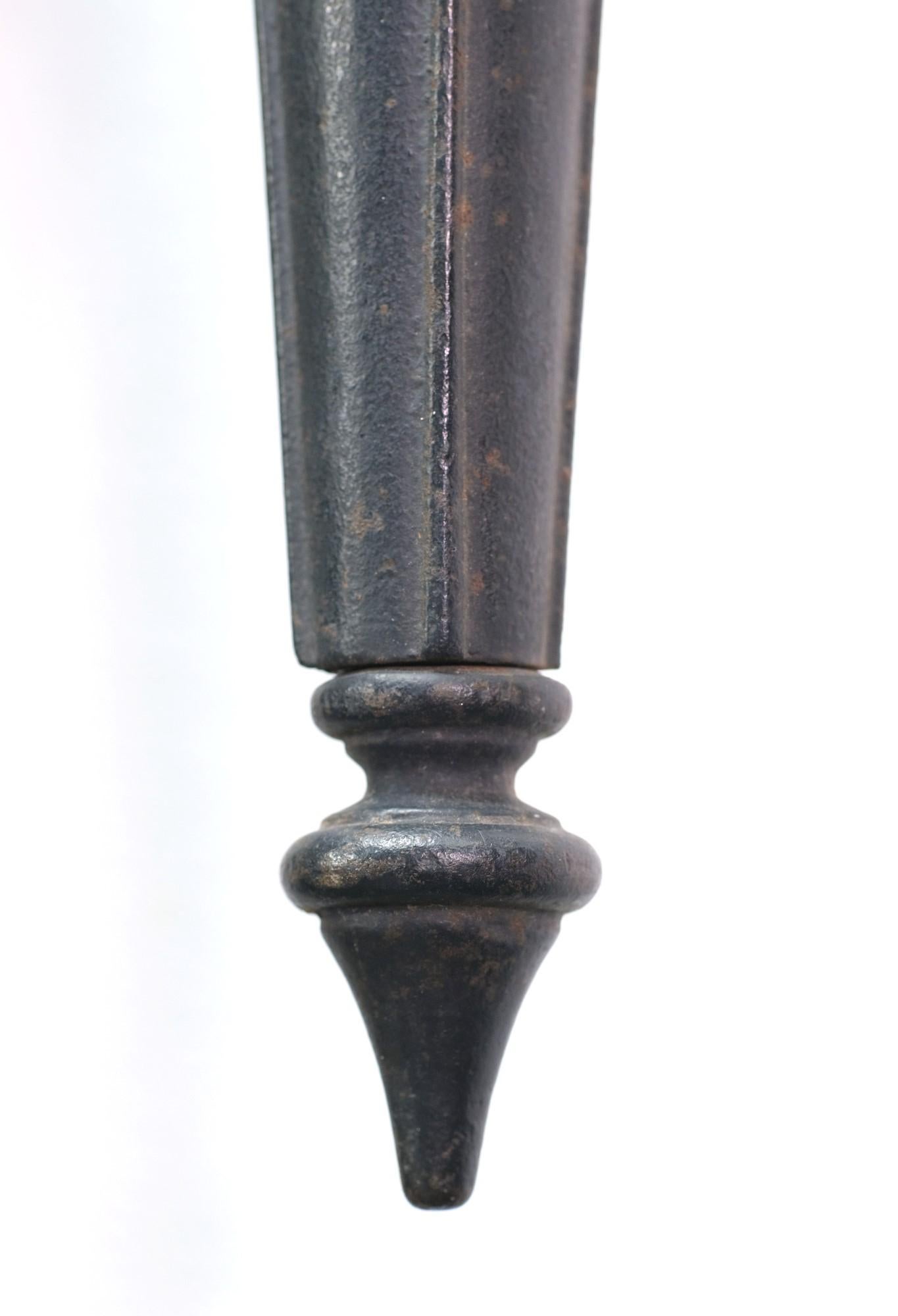 American Craftsman 1920s Exterior Black Cast Iron Sconces with Round Fluted & Frosted Glass Globes