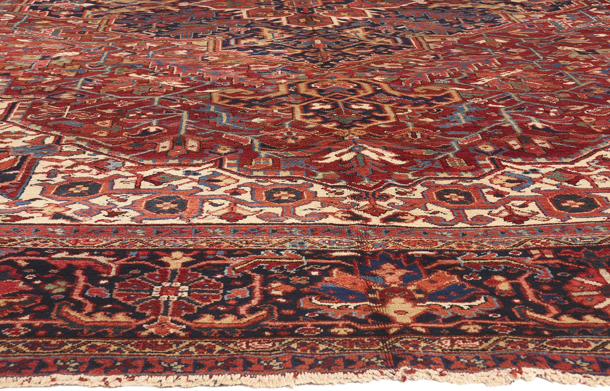 Hand-Knotted 1920s Extra-Large Antique Red Persian Rug Heriz Carpet  For Sale