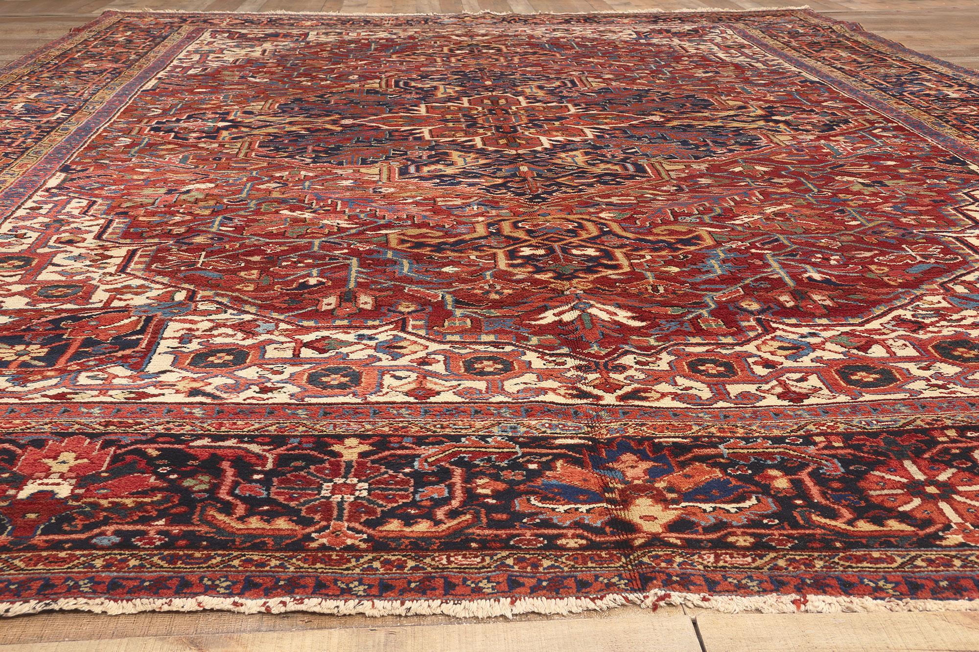 Wool 1920s Extra-Large Antique Red Persian Rug Heriz Carpet 