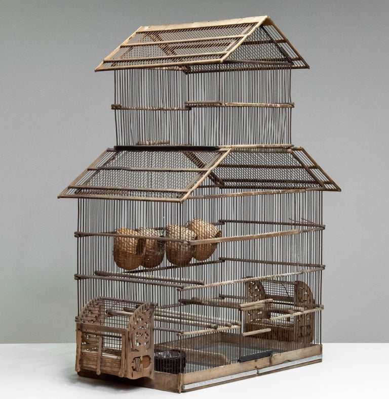 1920s Extra Large French Vintage Bird Cage in Rusty Iron and Wood For Sale  at 1stDibs | wooden cage for birds, nathan oliveira, rusty french
