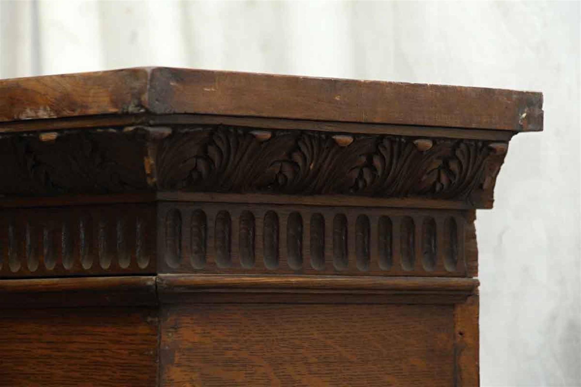 1920s Extra Wide Carved Oak Mantel with Hand-Carved Details 3