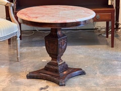 1920s Faux Rosewood Pedestal Table With Marble Top