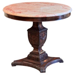 1920s Faux Rosewood Pedestal Table With Marble Top