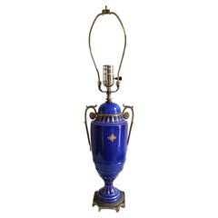 1920s FBS Limoges Continental Blue Cobalt Porcelain & Gilt Vase Mounted as Lamp