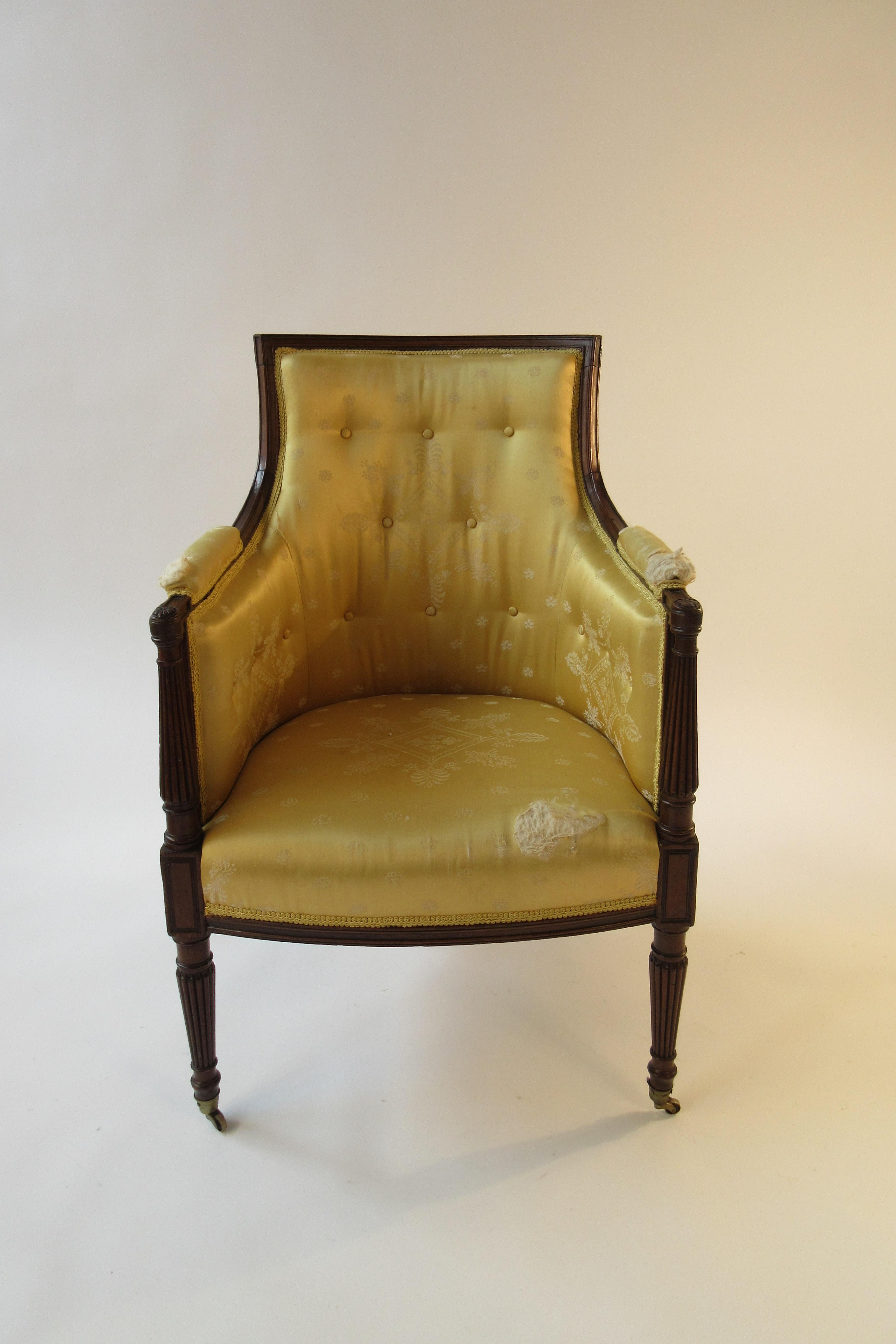 1920s Federal armchair on casters. Needs reupholstering.