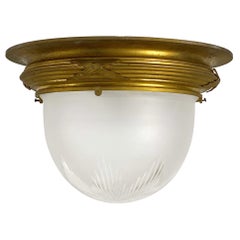 1920s Federal Etched Glass Cast Bronze Flushmount Bank Light