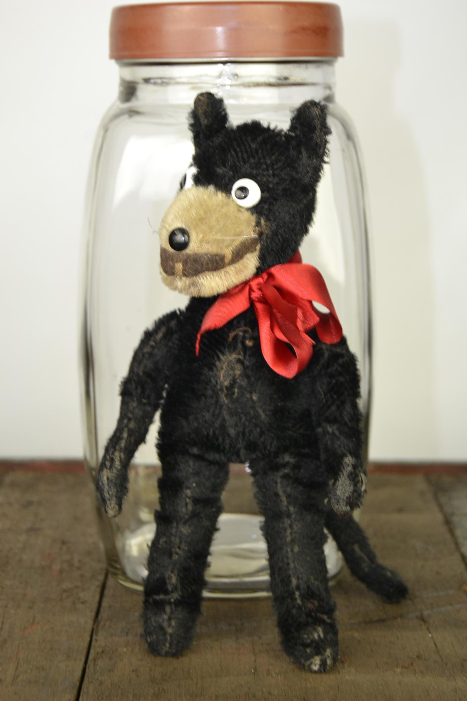 Stuffed Felix the Cat mohair soft children's toy.
This Antique Toy - Antique British Doll was manufactured circa 1920s.
The mohair is on wire framing, sewn together and stuffed with excelsior.
This cutie and naughty cat character is in vintage