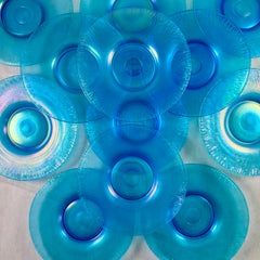 1920er Fenton Celeste Blue Stretch Glas Teller, Satz von 12