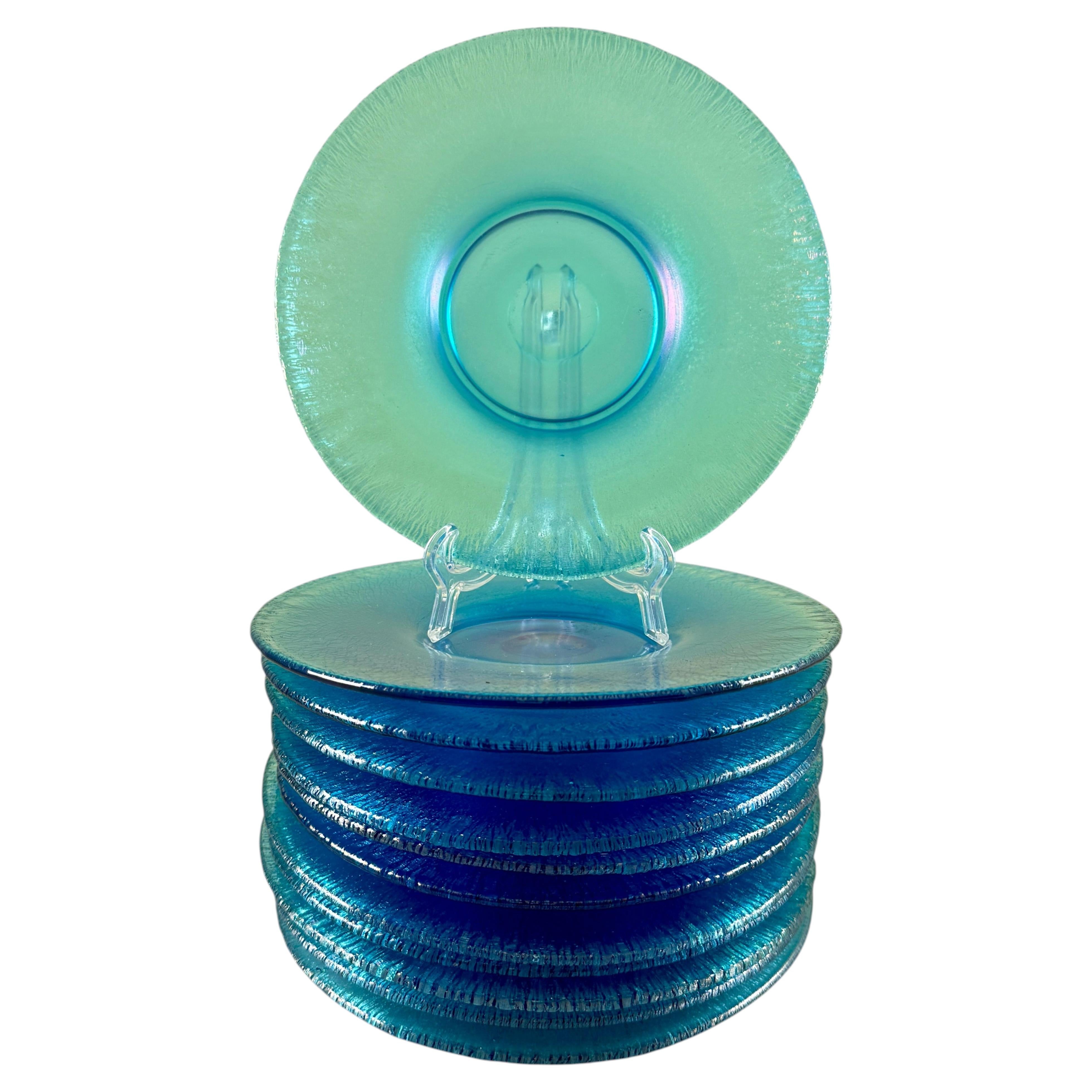 1920s Fenton Celeste Blue Stretch Glass Plates, Set of 12