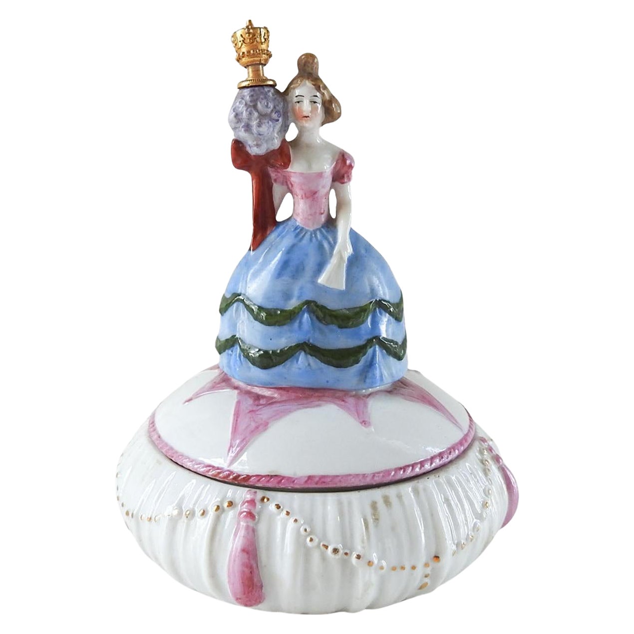 1920's Figural Porcelain Perfume Bottle & Trinket Box For Sale