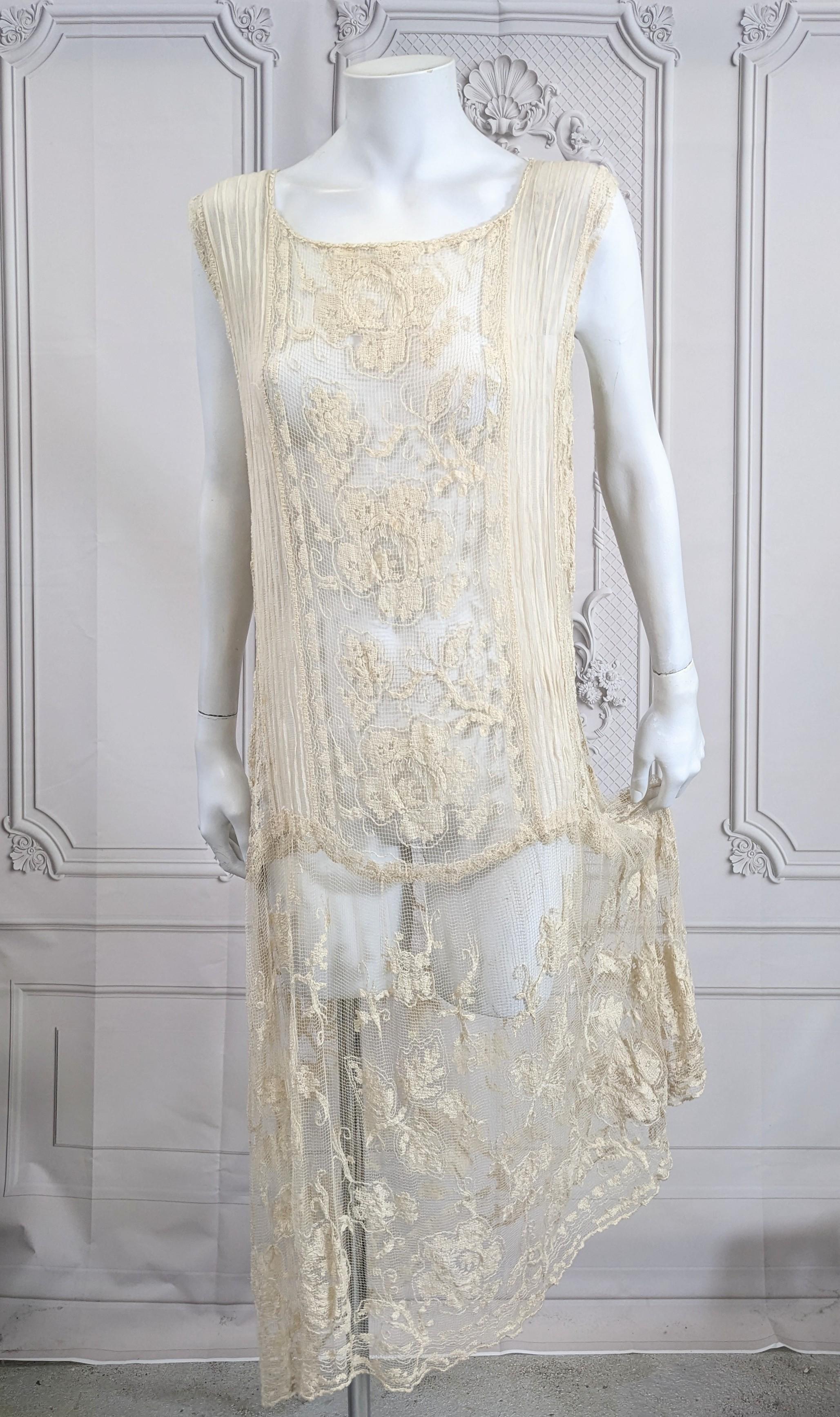 Women's 1920's Filet Lace and Chiffon Dress For Sale