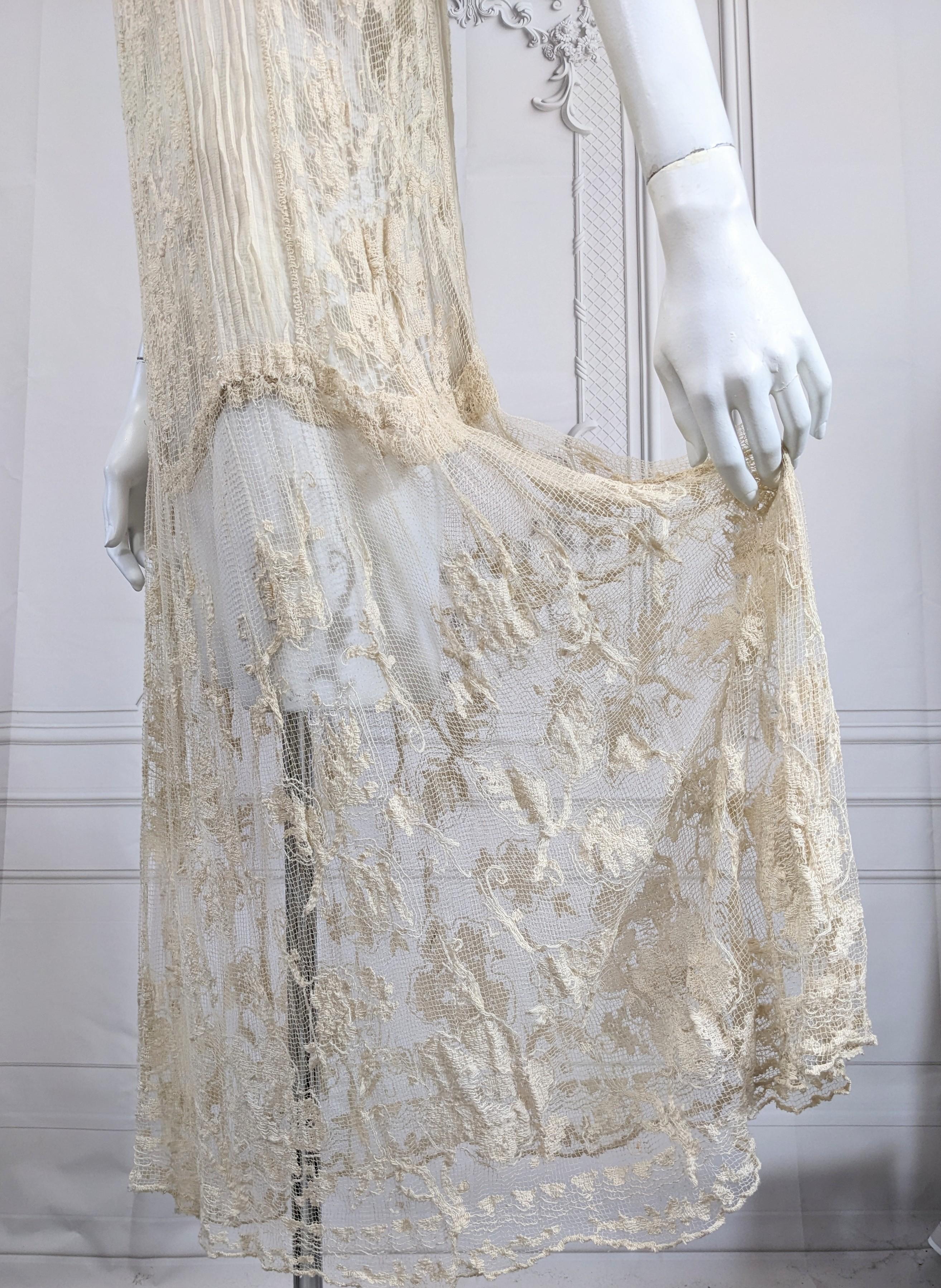 1920's Filet Lace and Chiffon Dress For Sale 3