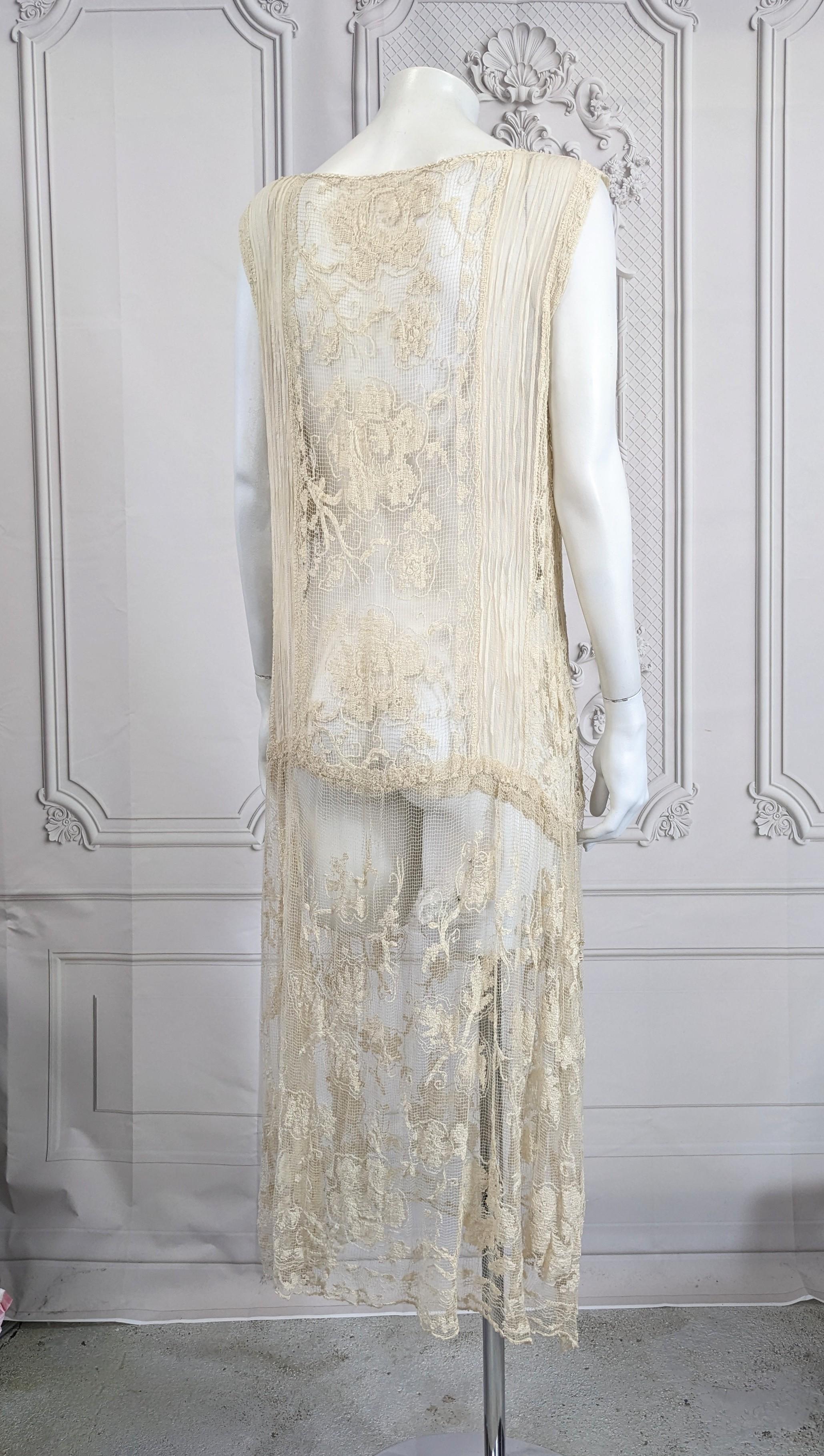 1920's Filet Lace and Chiffon Dress For Sale 4