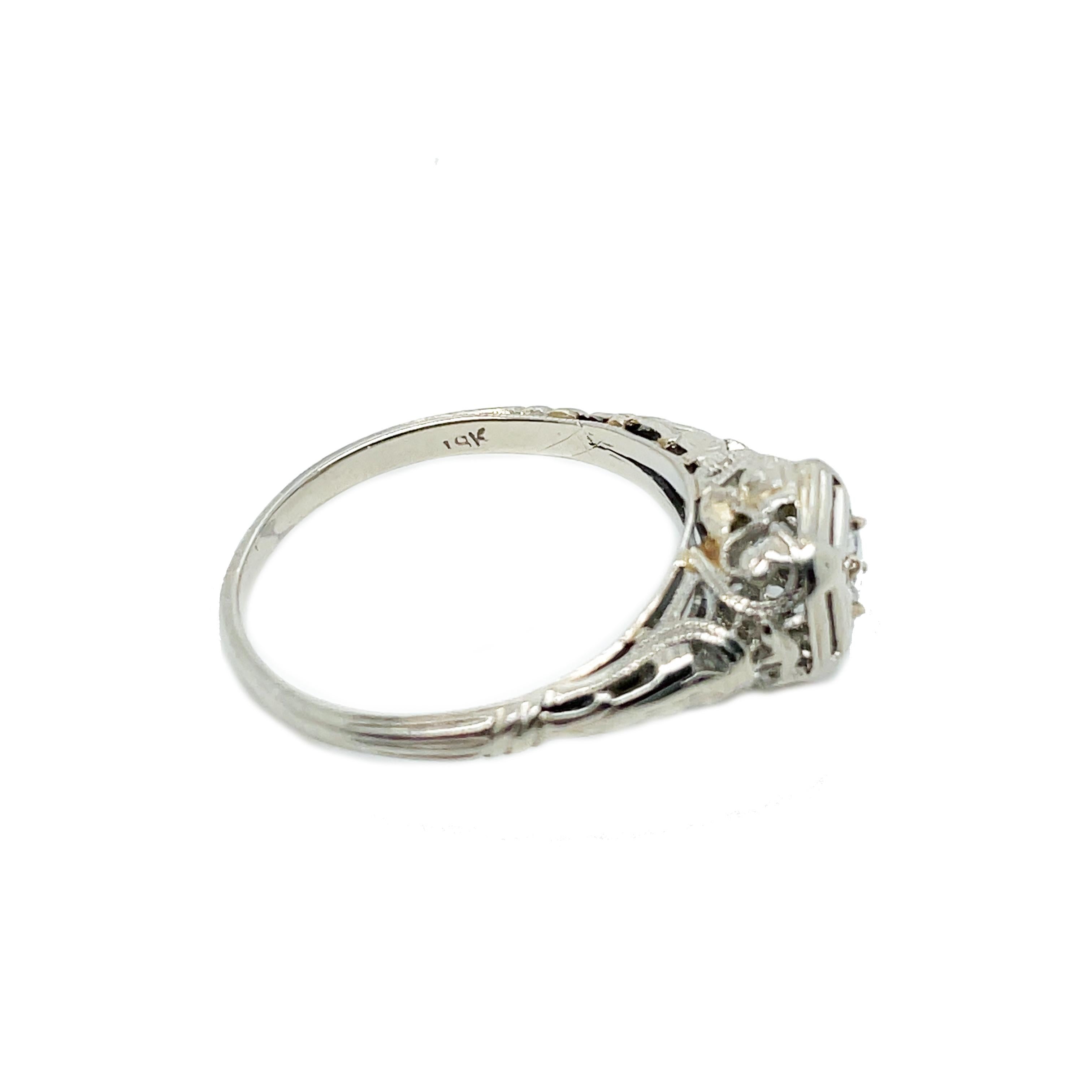 1920s Filigree 18K White Gold Diamond Ring For Sale 1