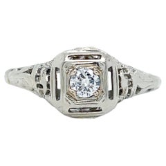 1920s Filigree 18K White Gold Diamond Ring