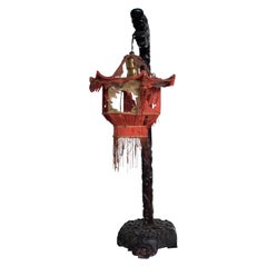1920s Fine Antique Chinese Rosewood Dragon Table Lamp Pagoda