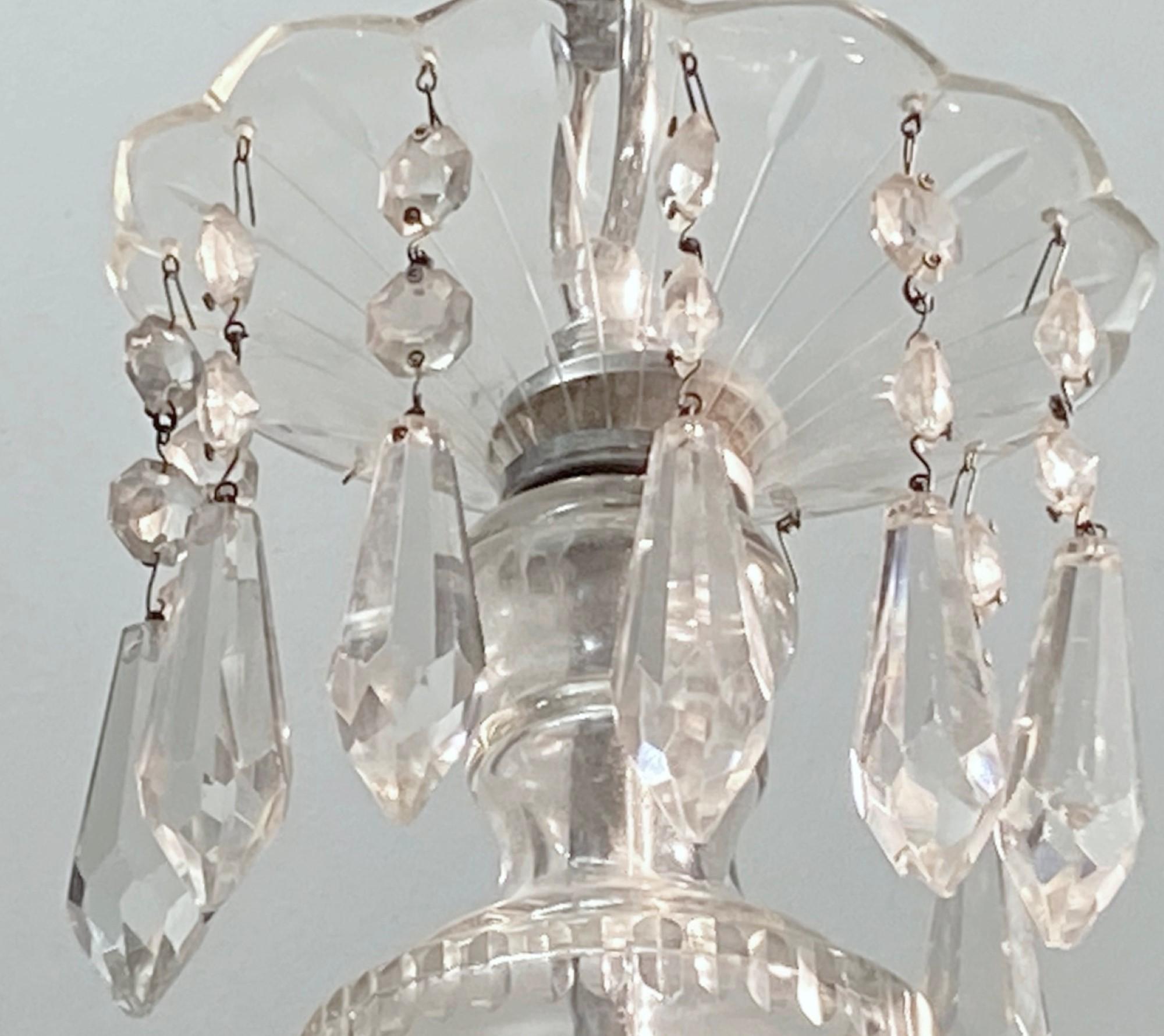 French 1920s Five-Arm Clear Crystal Chandelier with Crystal Swags