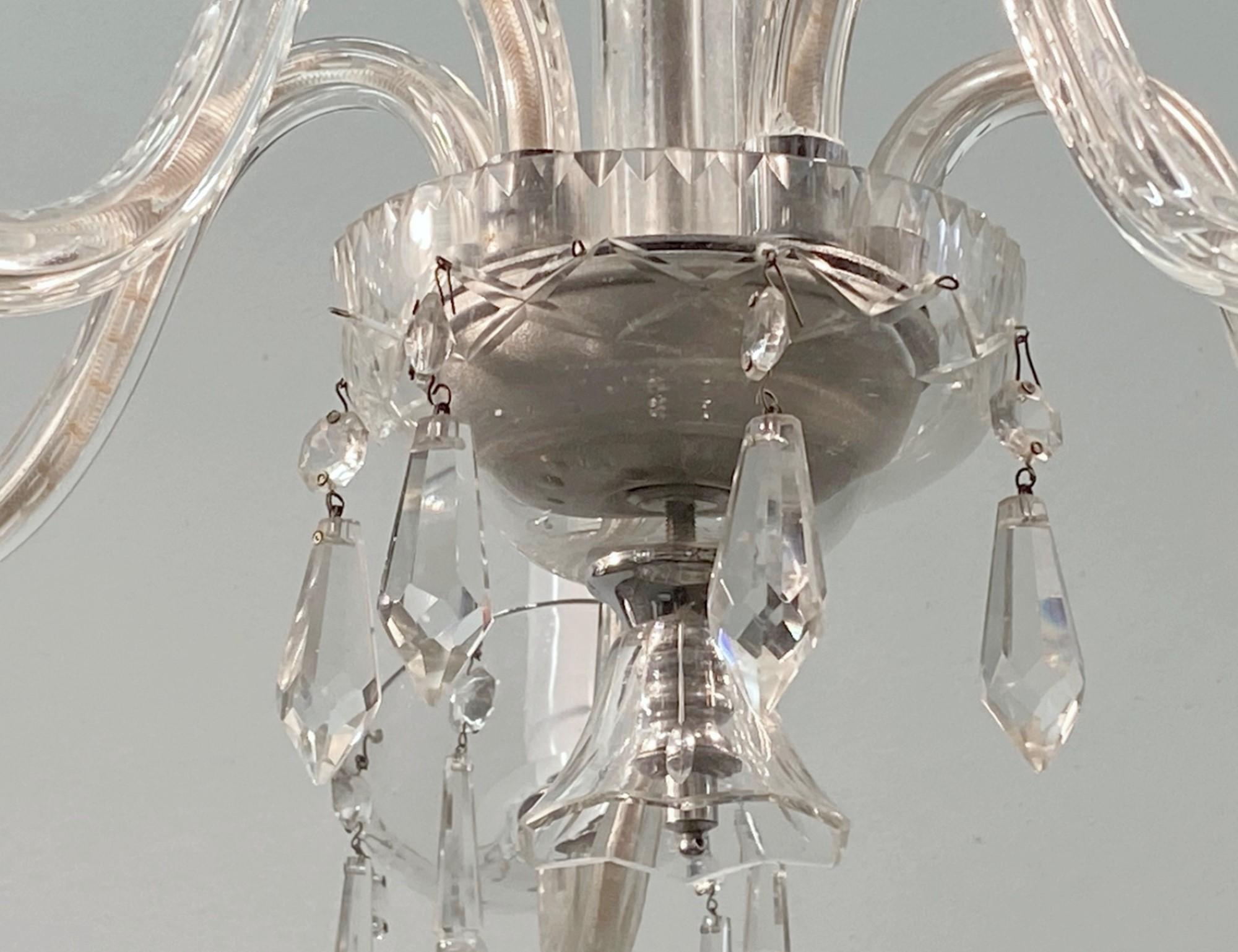 1920s Five-Arm Clear Crystal Chandelier with Crystal Swags In Good Condition In New York, NY