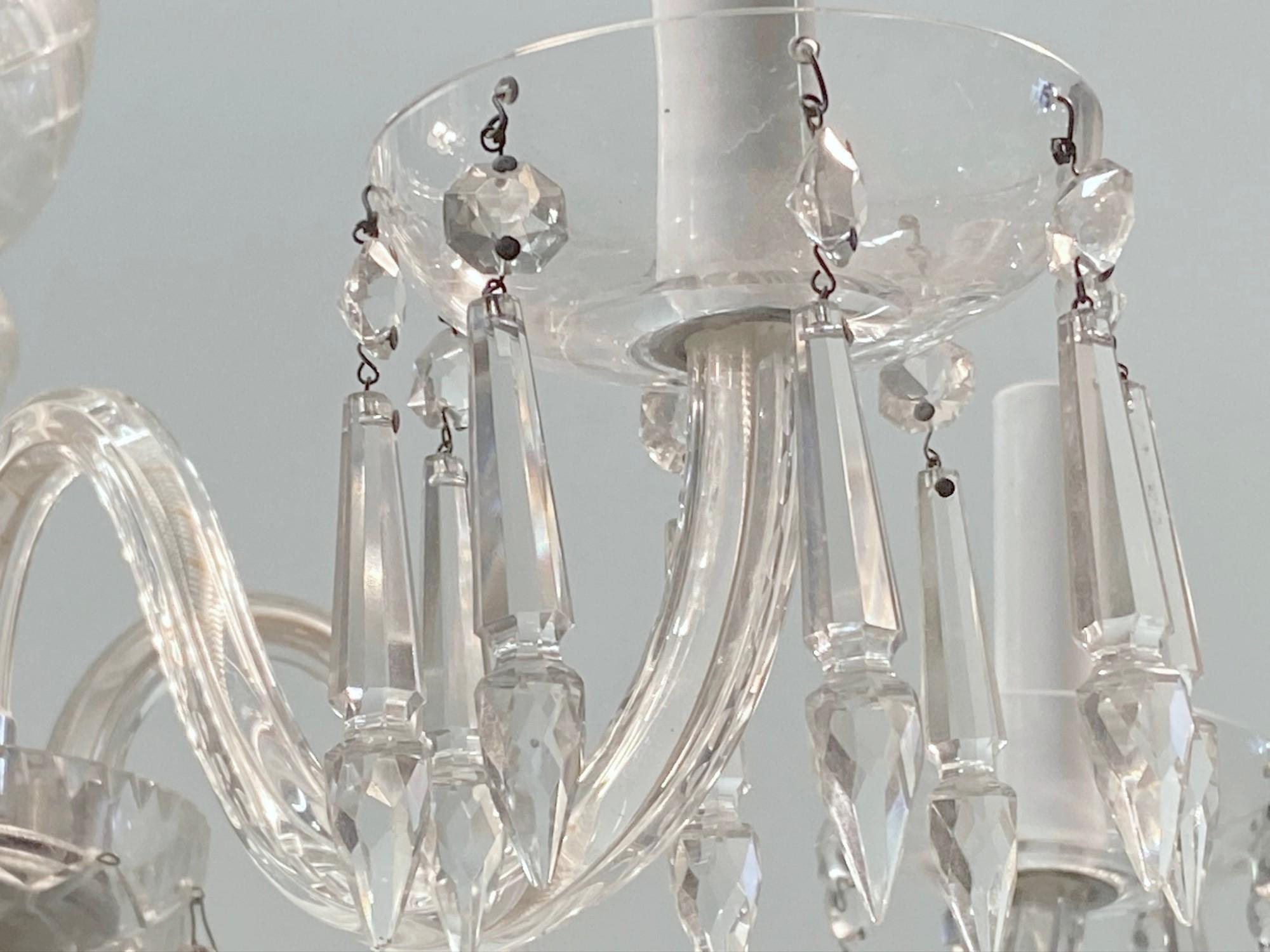 Early 20th Century 1920s Five-Arm Clear Crystal Chandelier with Crystal Swags