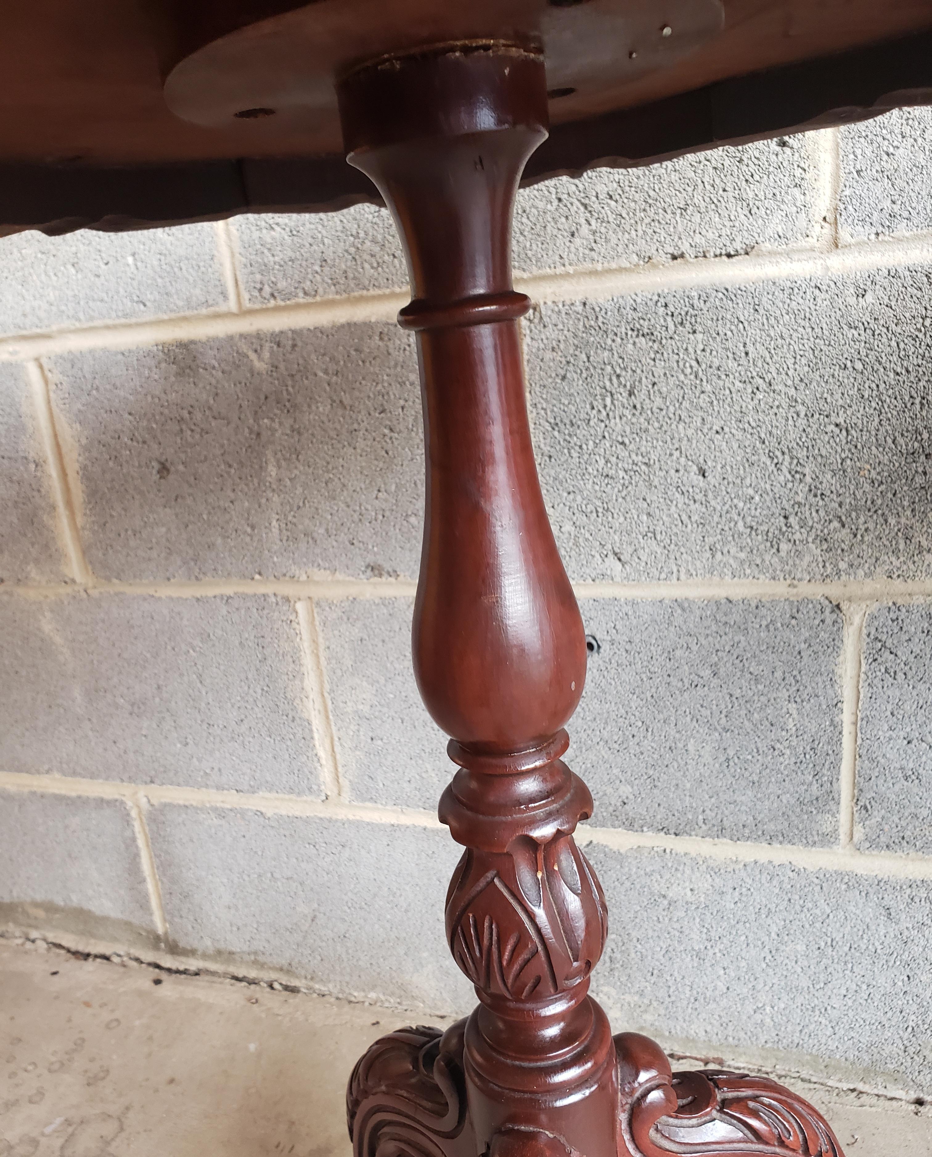 American 1920s Flame Mahogany Pie Crust Side Tables, a Pair