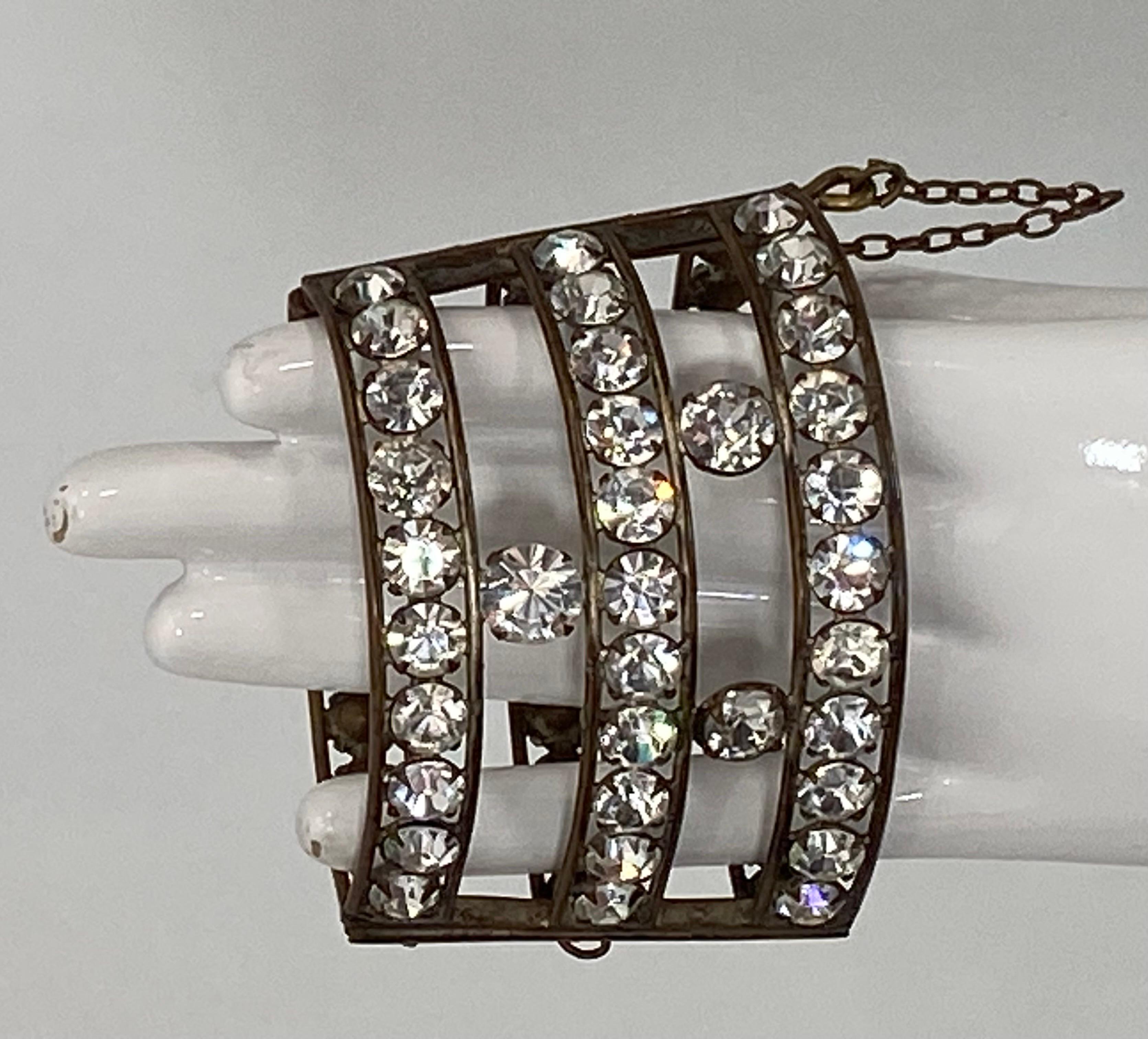 1920s Flapper Costume Open Work Frame Rhinestone Cuff Bracelet  For Sale 9