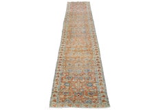 1920s Floral Antique Heriz Handmade Wool Runner with Rust Field