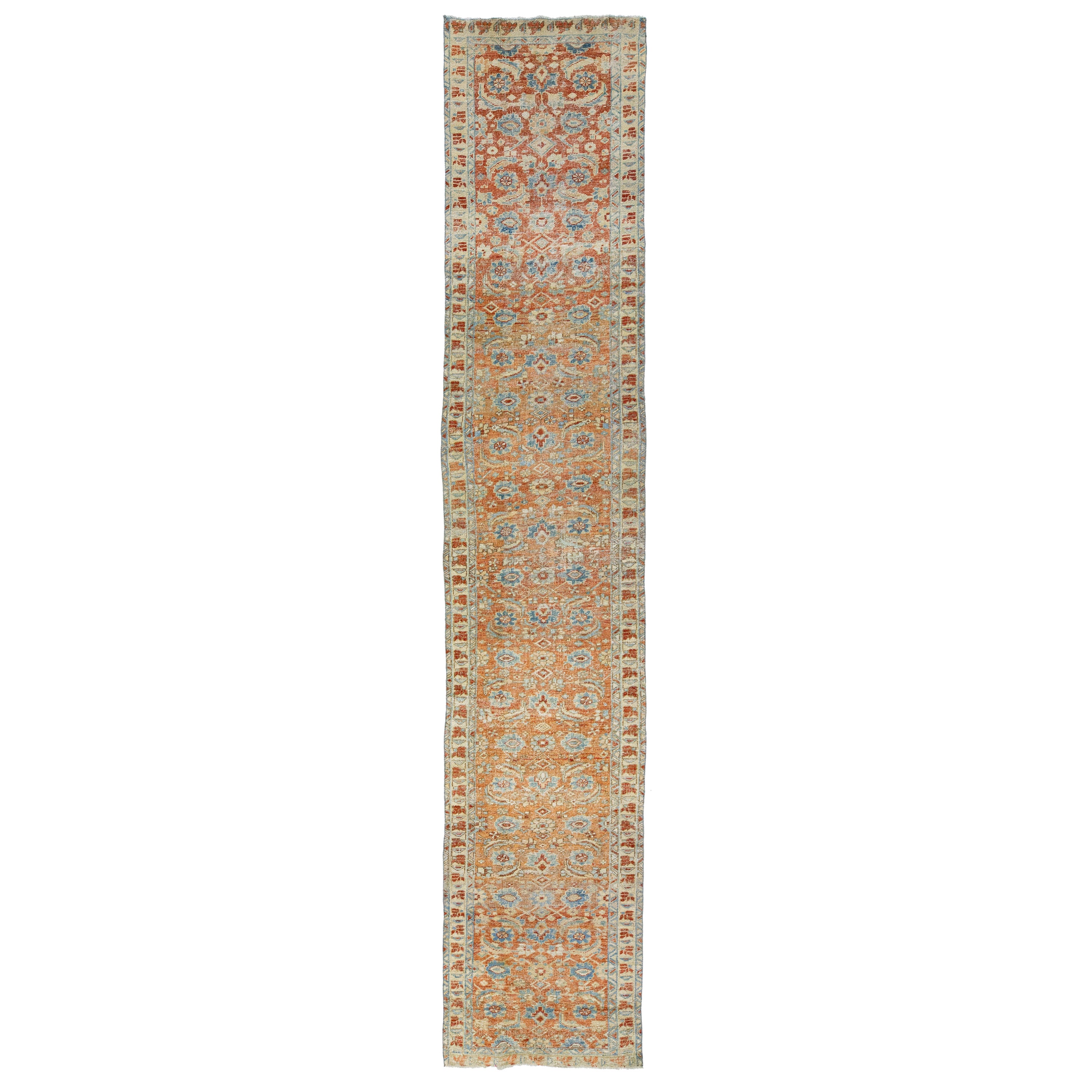 1920er Jahre Floral Antike Heriz Handgemachte Wolle Läufer mit Rust Feld im Angebot