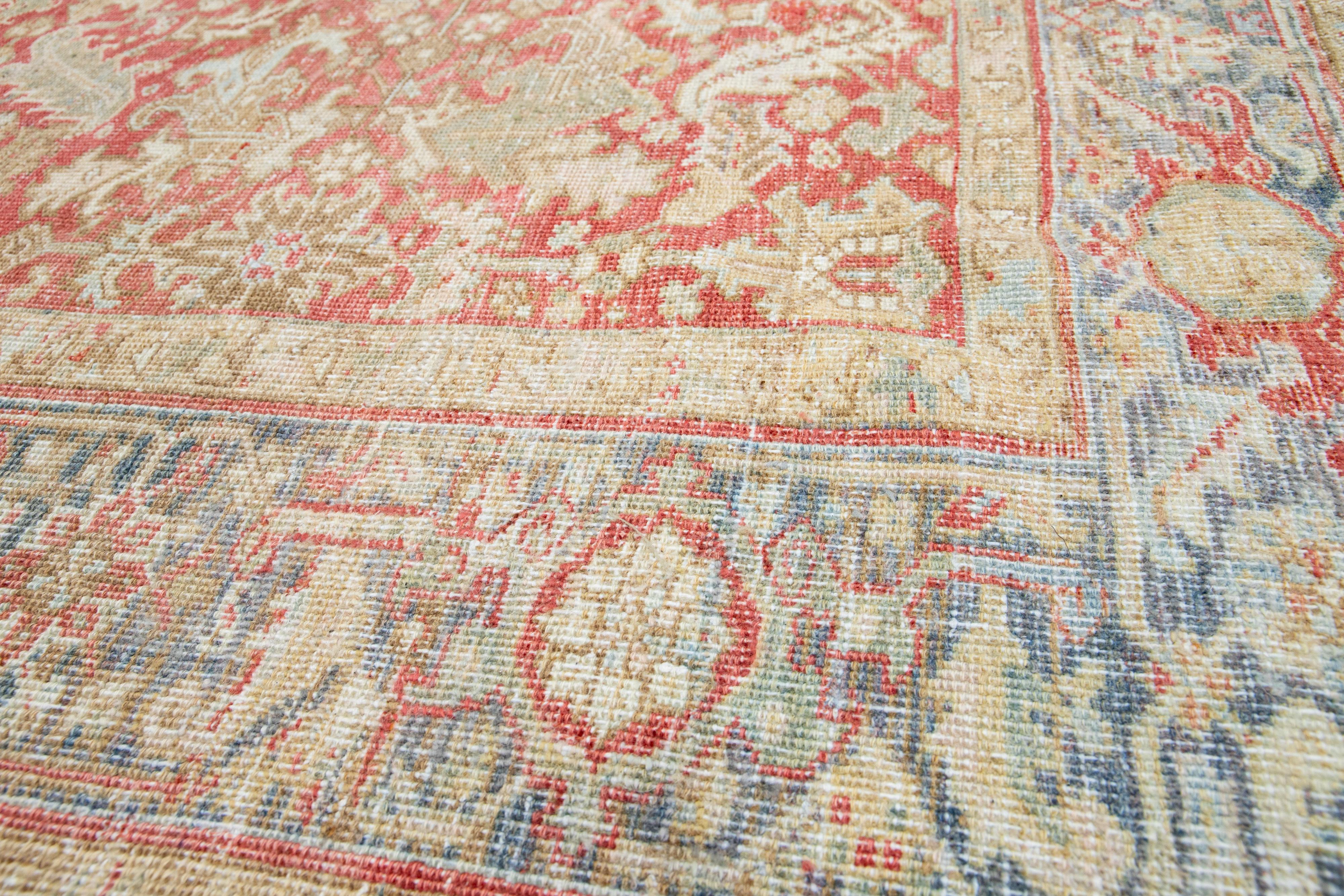 1920s Floral Antique Persian Heriz Wool Rug Featuring a Rust color For Sale 3
