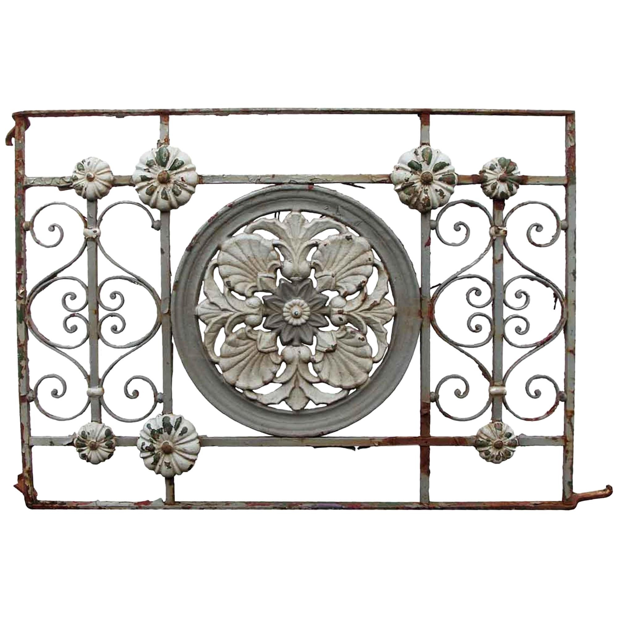 1920s Floral Gray and White Wrought Iron Balcony