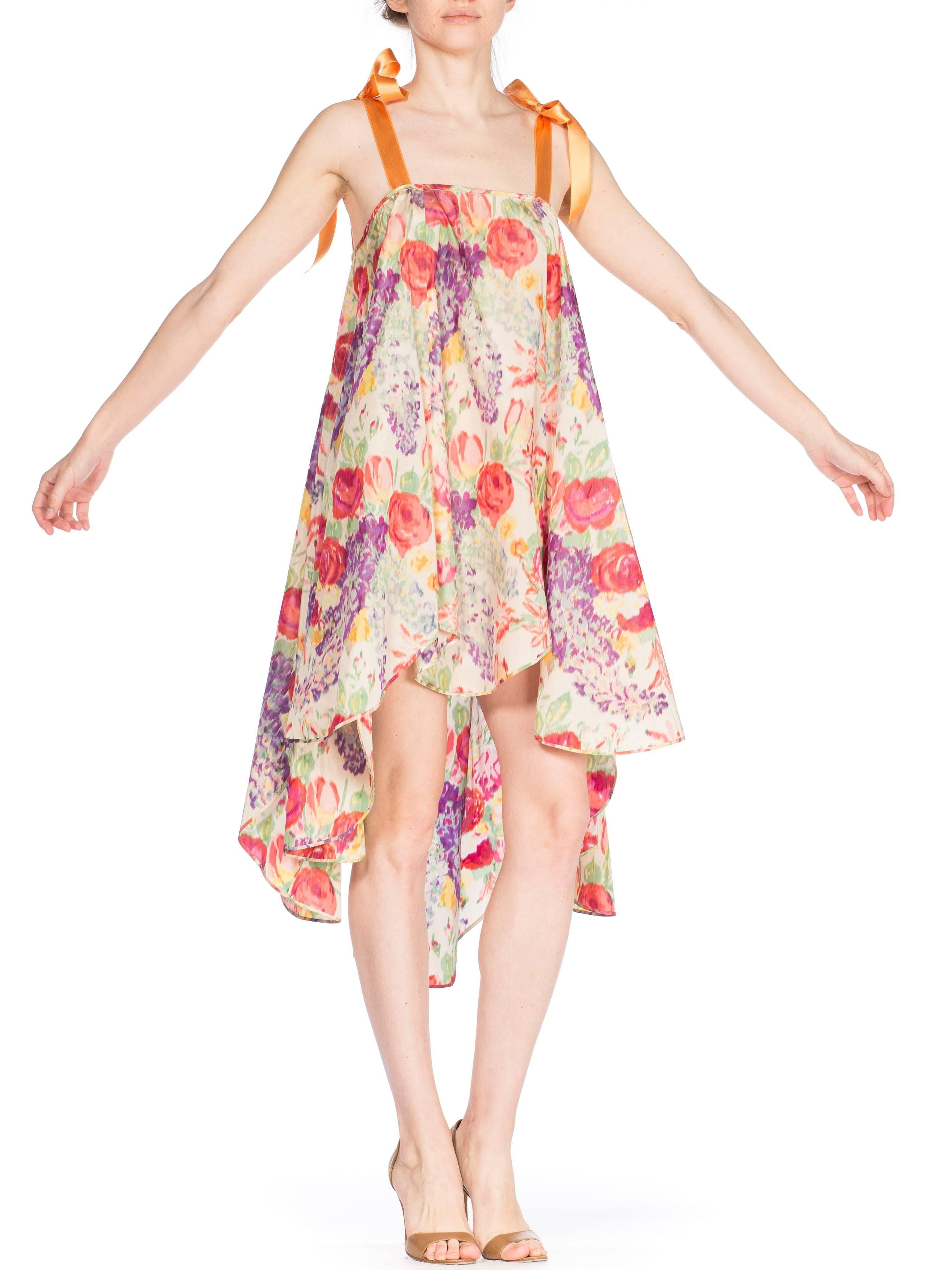 Beige 1920s Floral Ikat Balanciaga Style Hamptons Summer Party Dress