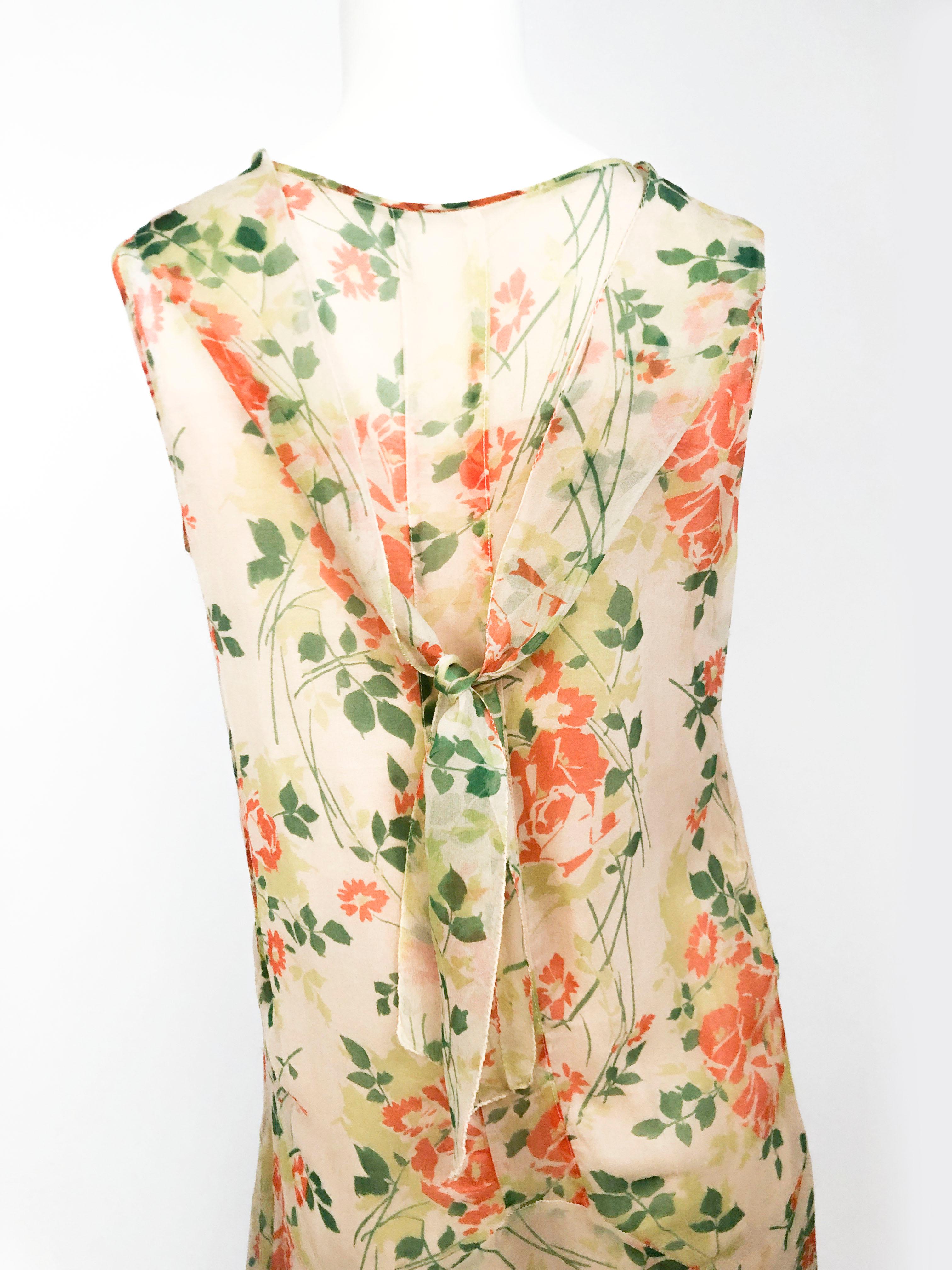 Beige 1920s Floral Printed Day Dress
